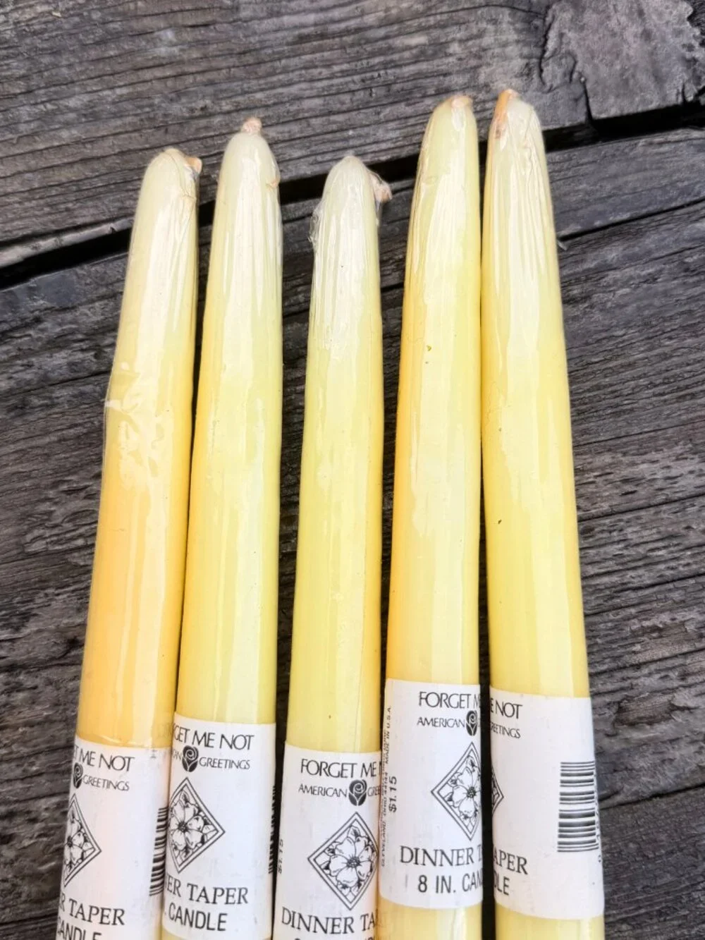 5 Vintage Butter Yellow Forget Me Not American Greetings Tapered 8” Candlesticks